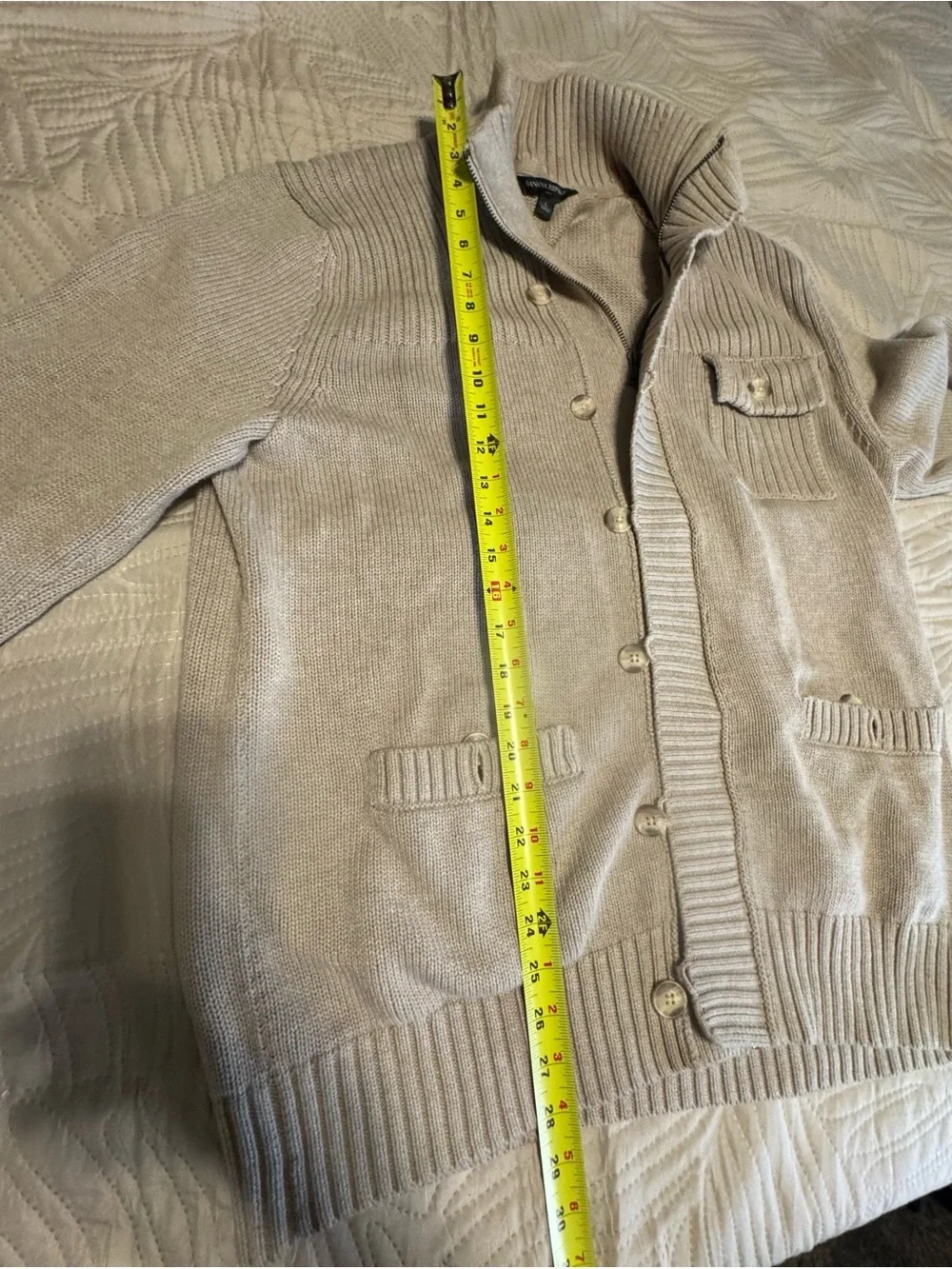 Banana Republic Men’s Cream Ribbed Zip & Button Cardigan Sz L